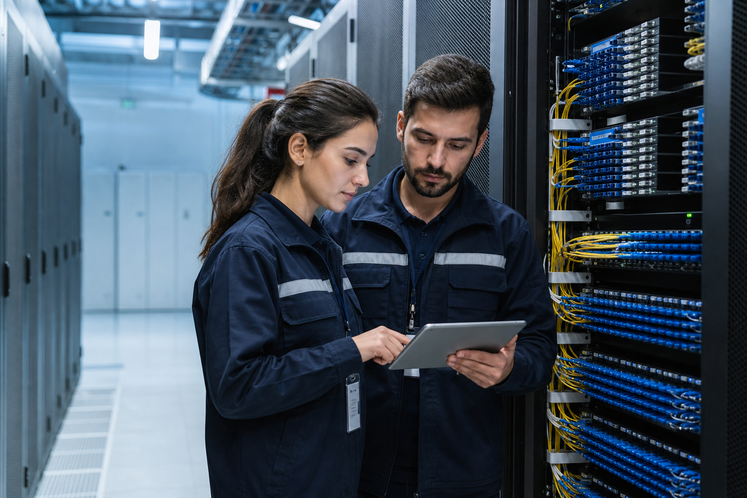 Güneydoğu Telekom veri merkezi ekibi fiber altyapıyı kontrol ediyor