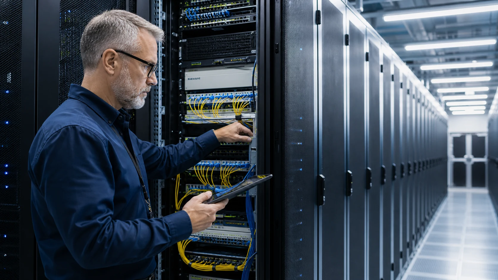 Yedekli fiber altyapısını yöneten veri merkezi mühendisi