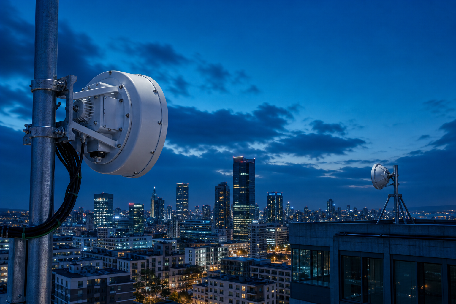 Şehir üzerinde karşılıklı konumlandırılmış P2P antenleri